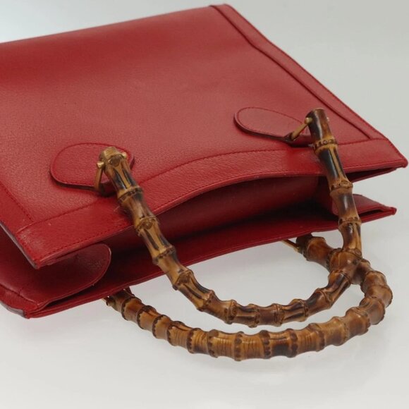 GUCCI Bamboo Hand Bag Leather Red Gold 002 2865 0260 Auth ep10194 - Picture 7 of 15